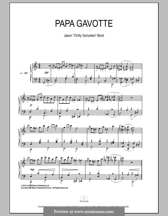 Papa Gavotte (Chilly Gonzales): Für Klavier by Jason Beck