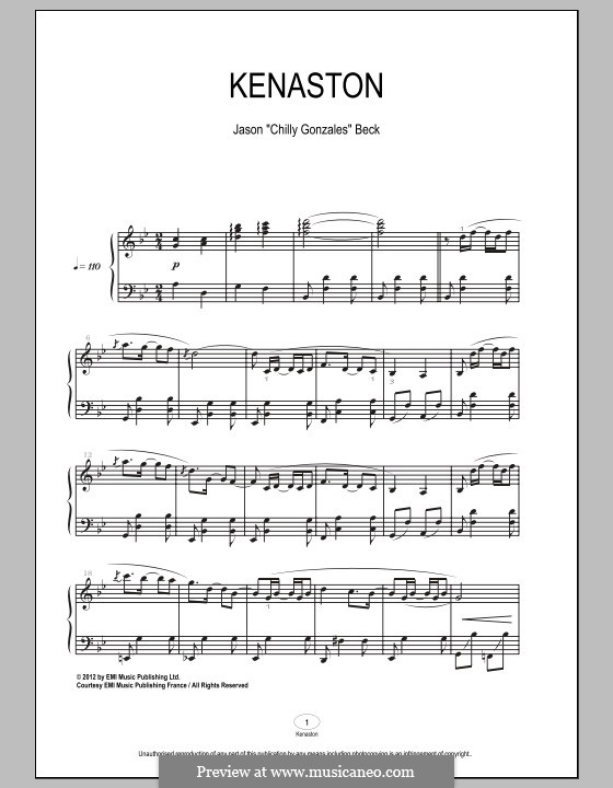 Kenaston (Chilly Gonzales): Für Klavier by Jason Beck