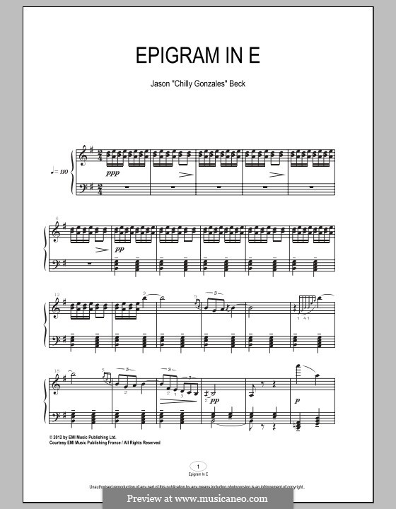 Epigram in E (Chilly Gonzales): Für Klavier by Jason Beck