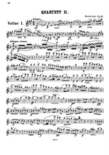 Streichquartett Nr.2 in A-Dur, Op.13: Violinstimme I by Felix Mendelssohn-Bartholdy