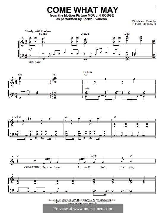 Come What May (from Moulin Rouge): Für Stimme und Klavier by David Baerwald