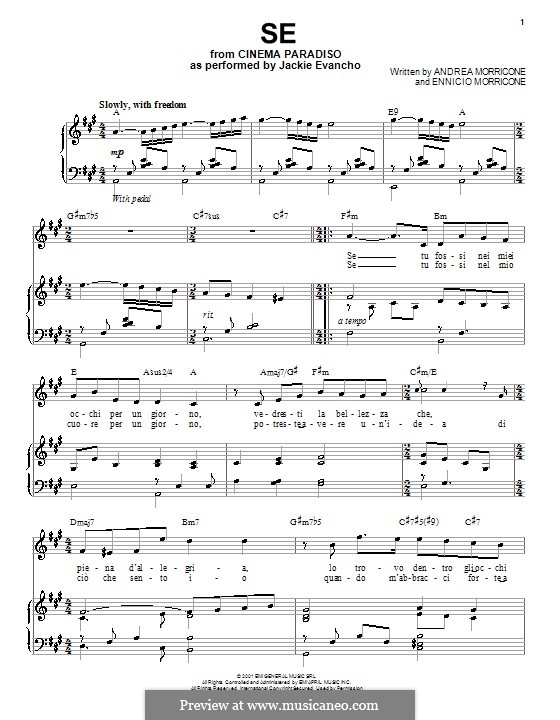 Se (Jackie Evancho): Für Stimme und Klavier by Andrea Morricone, Ennio Morricone