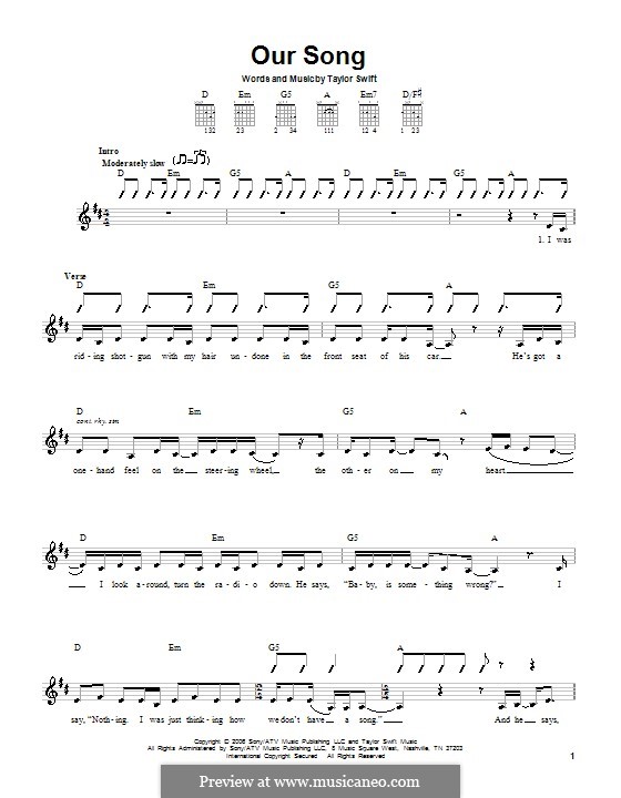 Our Song: Für Gitarre mit Tab by Taylor Swift