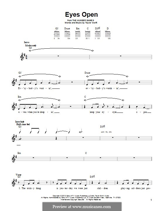 Eyes Open (from The Hunger Games): Für Gitarre mit Tab by Taylor Swift