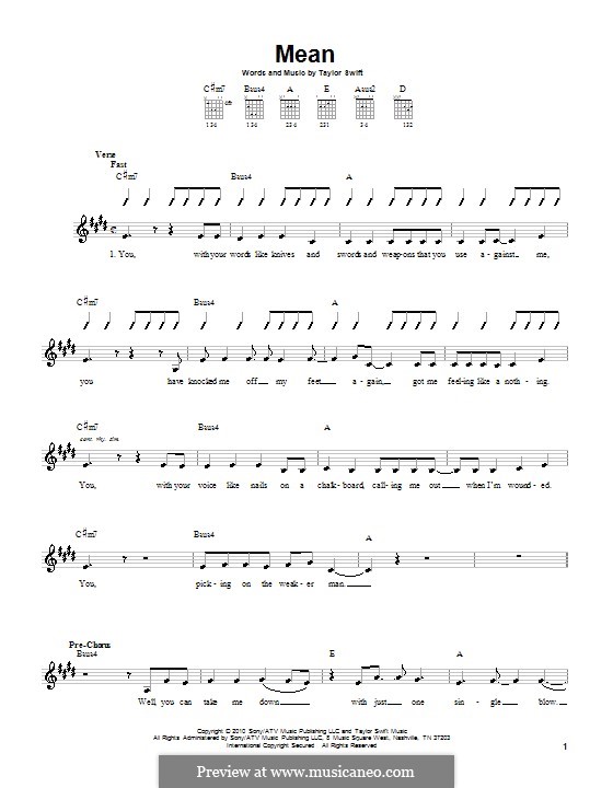 Mean: Für Gitarre mit Tab by Taylor Swift