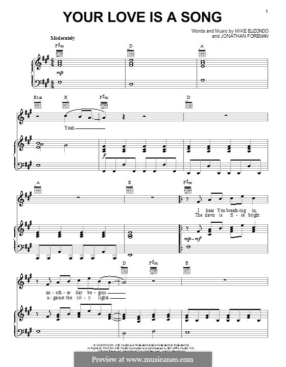 Your Love is a Song (Mike Elizondo): Für Stimme und Klavier (oder Gitarre) by Jonathan Foreman