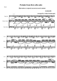 Suite für Cello Nr.1 in G-Dur, BWV 1007: Prelude. Version for electric guitar, bass guitar and drums by Johann Sebastian Bach