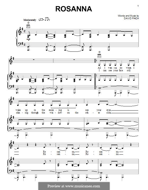 Rosanna (Toto): Für Stimme und Klavier (oder Gitarre) by David Paich