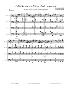 Sonata for Cello No.3 in A Minor, RV 43: Movement II, arranged for solo cello plus three cello accompaniment by Antonio Vivaldi