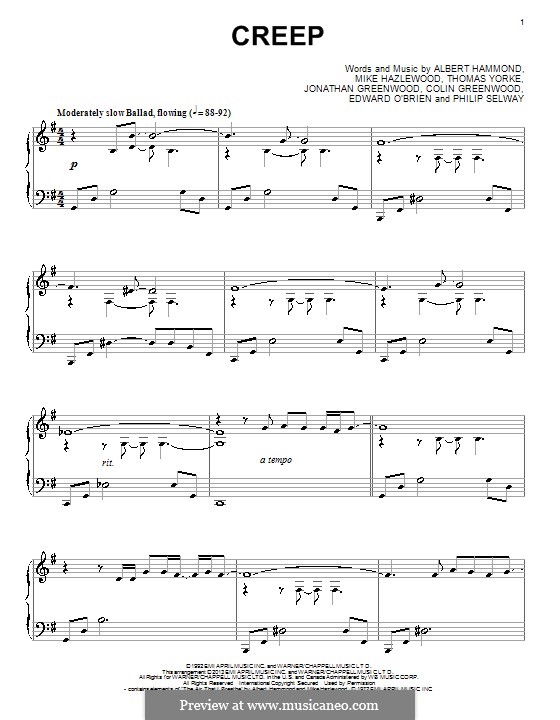 Creep (Radiohead): Für Klavier by Albert Hammond, Colin Greenwood, Ed O'Brien, Jonny Greenwood, Mike Hazelwood, Phil Selway, Thomas Yorke