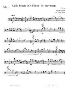 Sonata for Cello No.3 in A Minor, RV 43: Movement I – cello part only by Antonio Vivaldi
