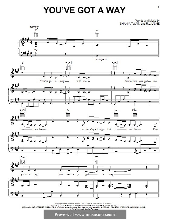 You've Got a Way: Für Stimme und Klavier (oder Gitarre) by Robert John Lange, Shania Twain