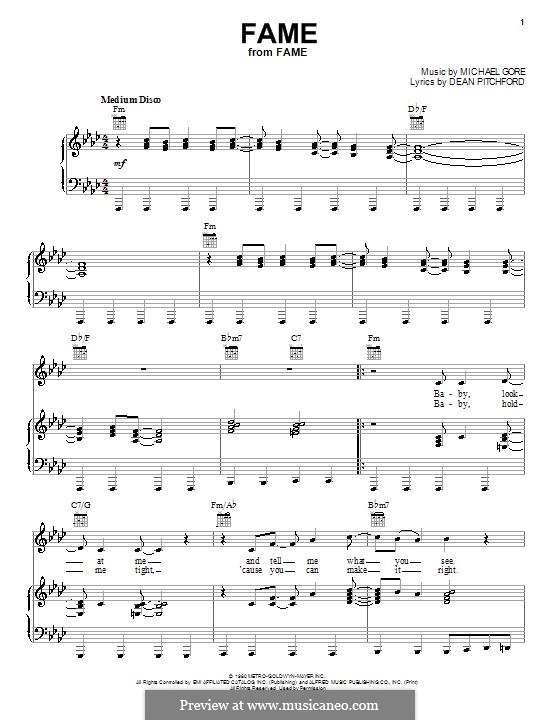 Fame (Irene Cara): Für Stimme und Klavier (oder Gitarre) by Michael Gore