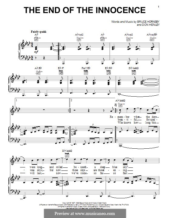 The End of the Innocence: Für Stimme und Klavier (oder Gitarre) by Bruce Hornsby, Don Henley