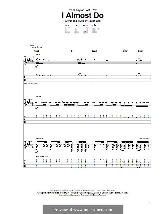 I Almost Do: Guitar tablature by Taylor Swift