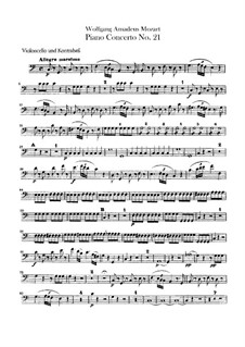 Konzert für Klavier und Orchester Nr.21 in C-Dur, K.467: Cello- und Kontrabassstimmen by Wolfgang Amadeus Mozart