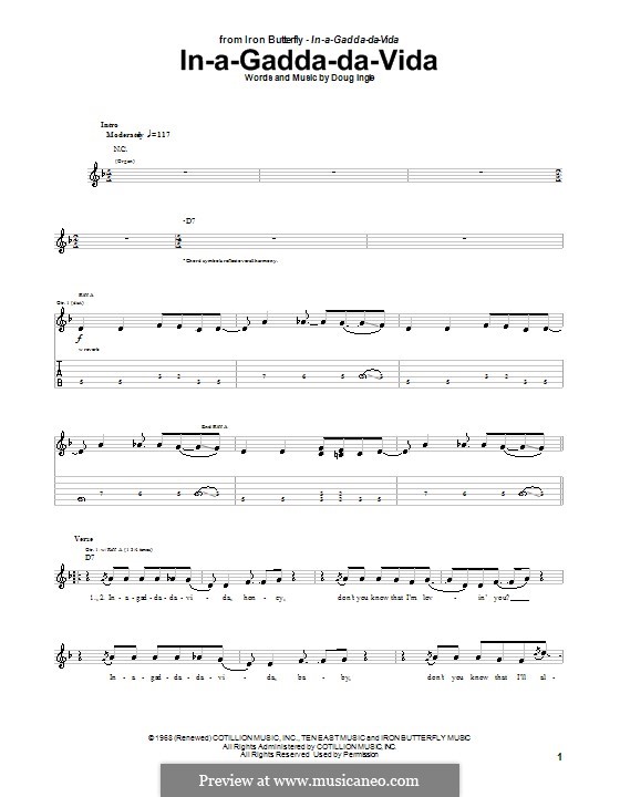 In-A-Gadda-Da-Vida (Iron Butterfly): Für Gitarre mit Tabulatur by Doug Ingle