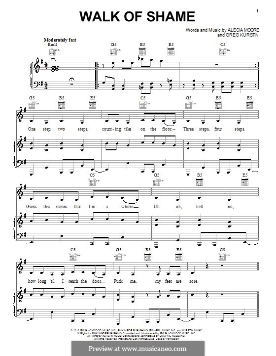 Walk of Shame (Pink): Für Stimme und Klavier (oder Gitarre) by Alecia Moore