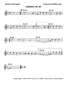 Cabrinha me' me': For piano (or any instrument) by folklore