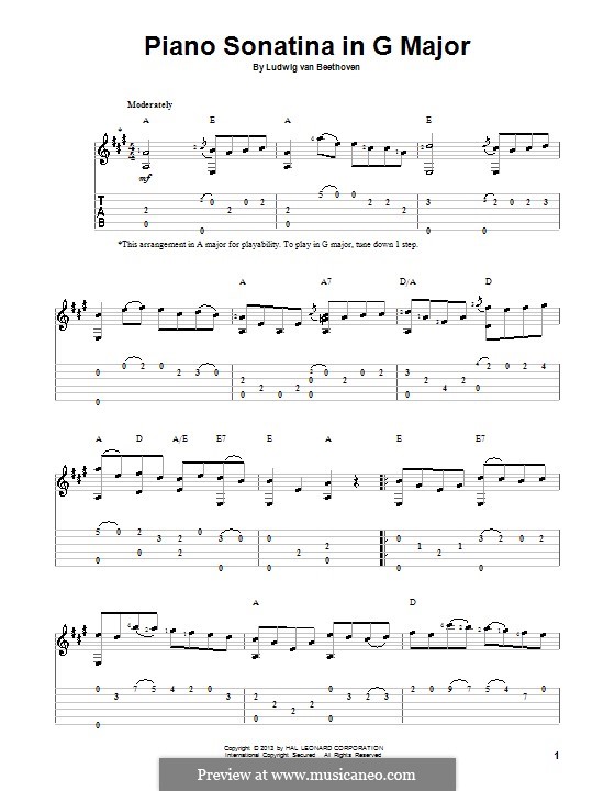 Sonatine in G-Dur: Teil I. Version für Gitarre mit Tab by Ludwig van Beethoven