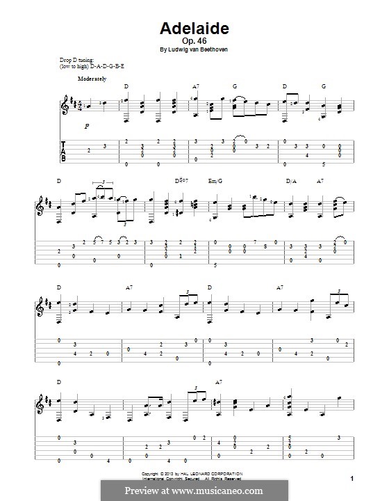 Adelaide, Op.46: Für Gitarre mit Tab by Ludwig van Beethoven