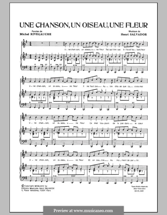 Chanson un oiseau une fleur: Für Stimme und Klavier by Henri Salvador