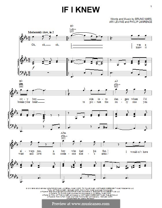 If I Knew: Für Stimme und Klavier (oder Gitarre) by Ari Levine, Bruno Mars, Philip Lawrence