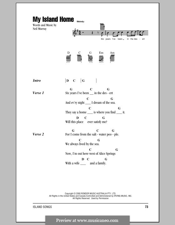 My Island Home (Christine Anu): Für Ukulele by Neil Murray