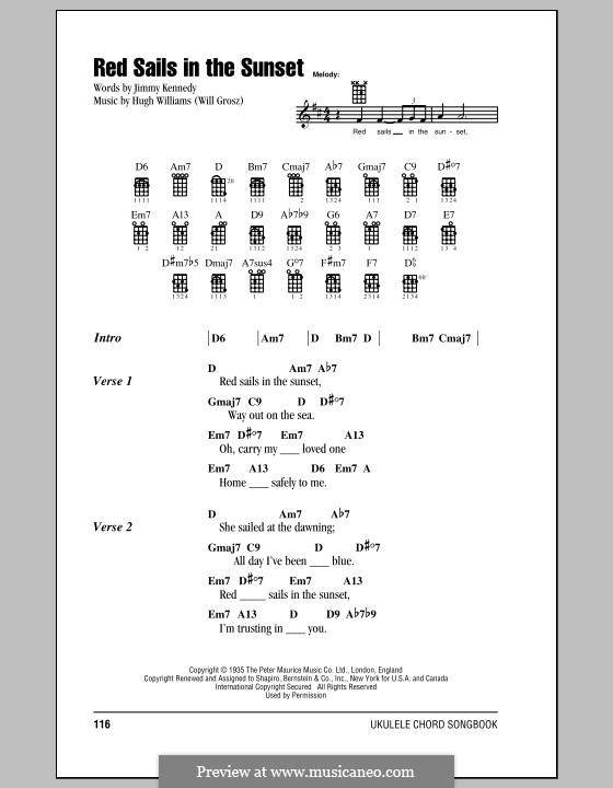 Red Sails in the Sunset (Fats Domino): Für Ukulele by Hugh Williams