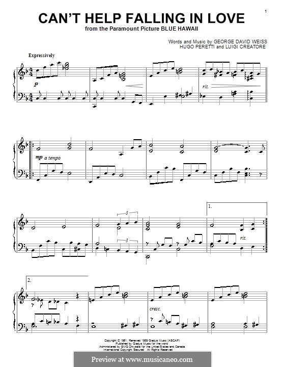 Piano version: Für einen Interpreten by George David Weiss, Hugo Peretti, Luigi Creatore