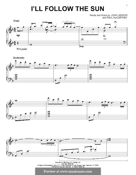 I'll Follow the Sun (The Beatles): Für Klavier by John Lennon, Paul McCartney