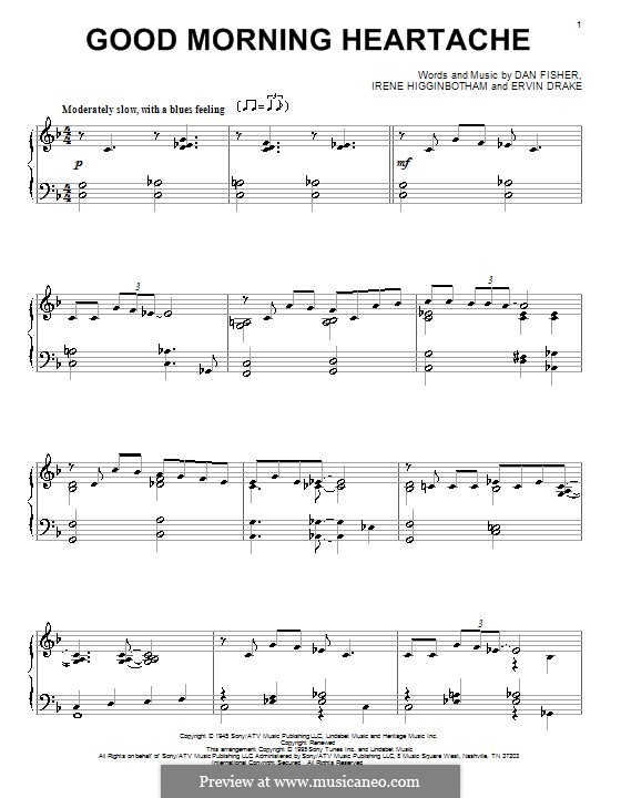 Good Morning Heartache (Billie Holiday): Für Klavier by Daniel Fisher, Ervin Drake, Irene Higginbotham