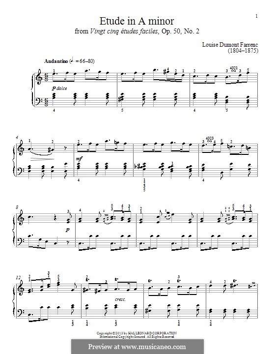 Vingt-cinq études faciles (Fünfundzwanzig leichte Etüden), Op.50: No.2 Etude in A Minor by Louise Farrenc
