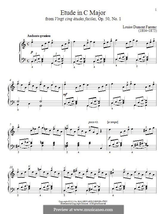 Vingt-cinq études faciles (Fünfundzwanzig leichte Etüden), Op.50: No.1 Etude in C Major by Louise Farrenc