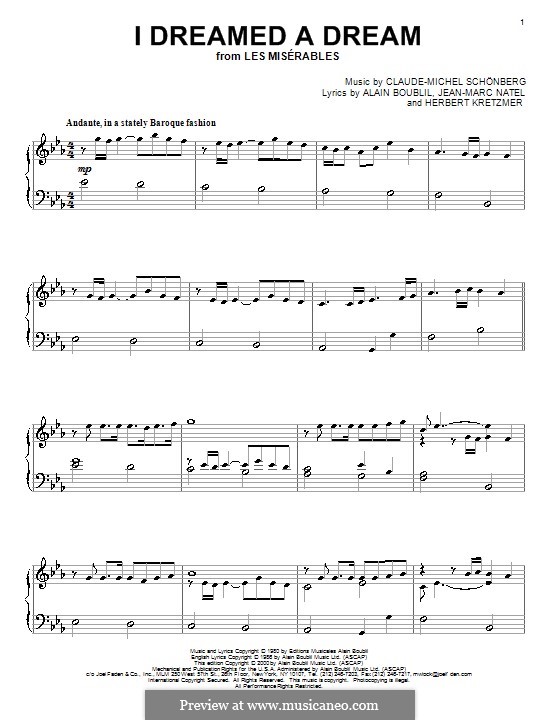 I Dreamed a Dream, for Piano: E flat Major by Claude-Michel Schönberg