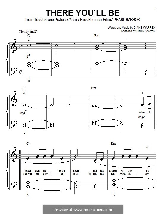 There You'll Be (Faith Hill): Für Klavier by Diane Warren