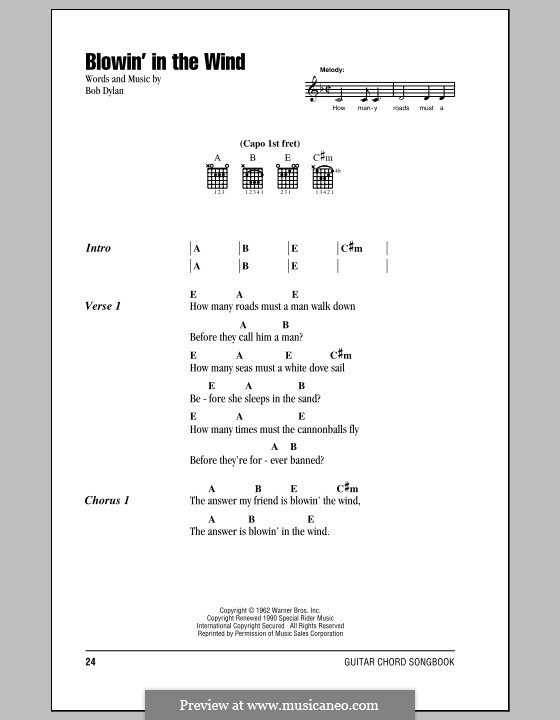 Blowin' in the Wind: Texte und Akkorde by Bob Dylan