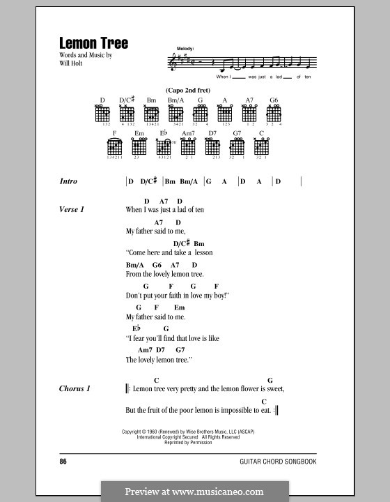 Lemon Tree: Texte und Akkorde by Will Holt