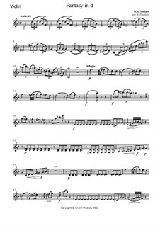 Fantasie für Klavier Nr.3 in d-Moll, K.397: Version for string trio – parts by Wolfgang Amadeus Mozart