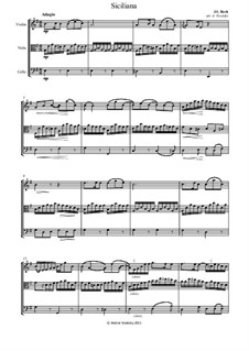 Sonate für Violine Nr.1 in g-Moll, BWV 1001: Siciliano. Arrangement for string trio – parts by Johann Sebastian Bach