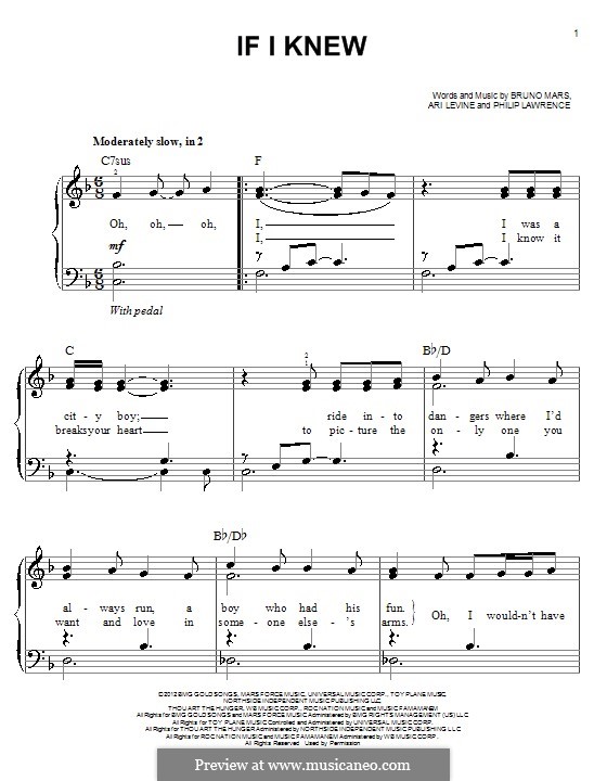 If I Knew: Für Klavier by Ari Levine, Bruno Mars, Philip Lawrence