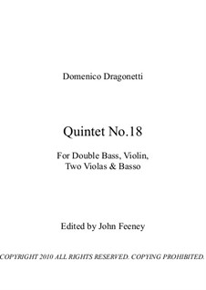 Quintet No.18 for Double Bass, Violin, Two Violas and Basso: Vollpartitur by Domenico Dragonetti