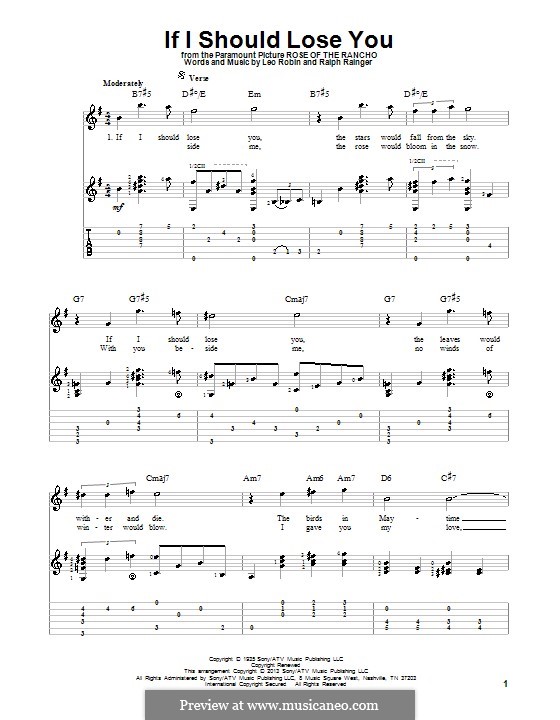 If I Should Lose You (Phineas Newborn): For voice and guitar (with tablature) by Leo Robin, Ralph Rainger