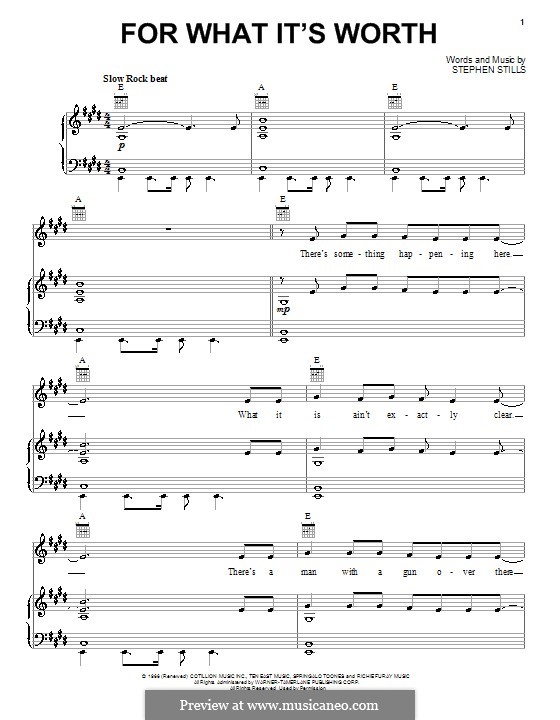 For What It's Worth (Buffalo Springfield): Für Stimme und Klavier (oder Gitarre) by Stephen Stills