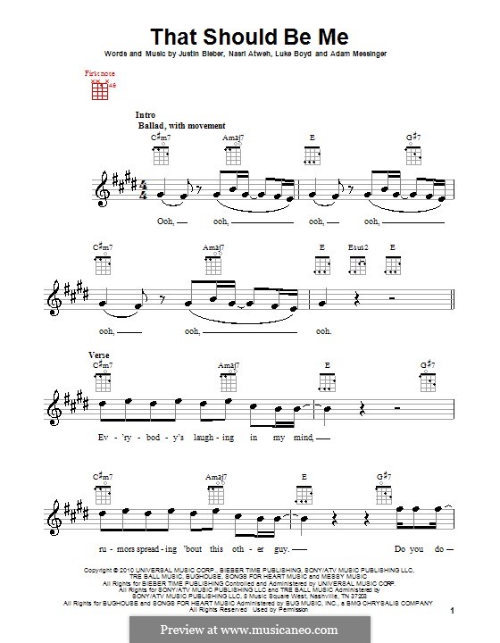 That Should Be Me (Justin Bieber): Für Ukulele by Adam Messinger, Luke Boyd, Nasri Atweh