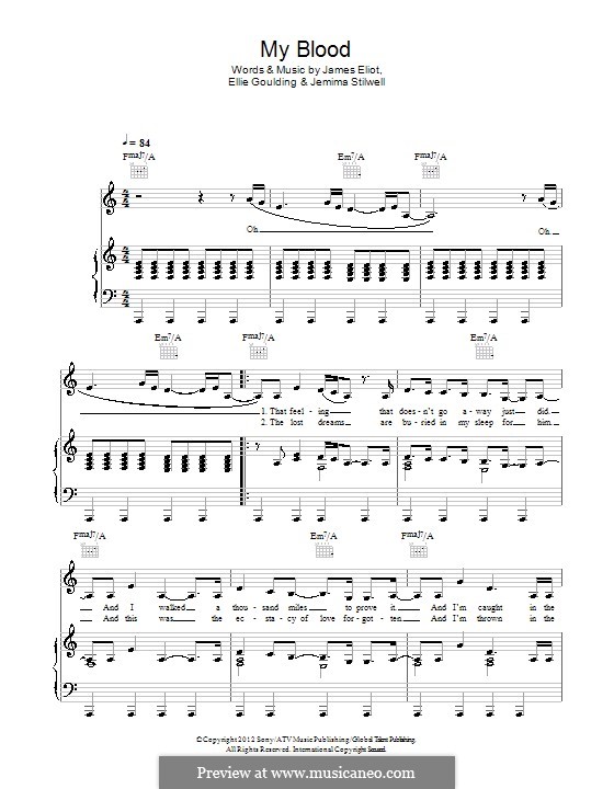 My Blood Von E Goulding J Eliot J Stilwell Noten Auf Musicaneo fur stimme und klavier oder gitarre