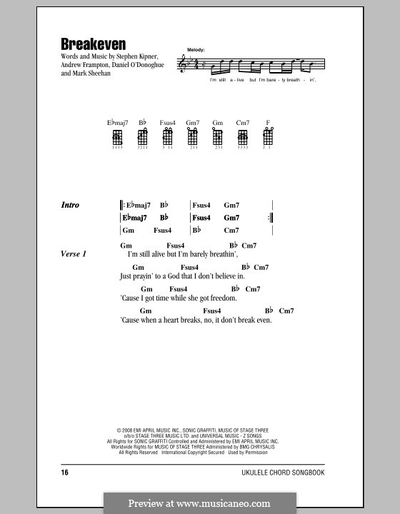 Breakeven (The Script): Für Ukulele by Andrew Frampton, Danny O'Donoghue, Mark Sheehan, Stephen Alan Kipner