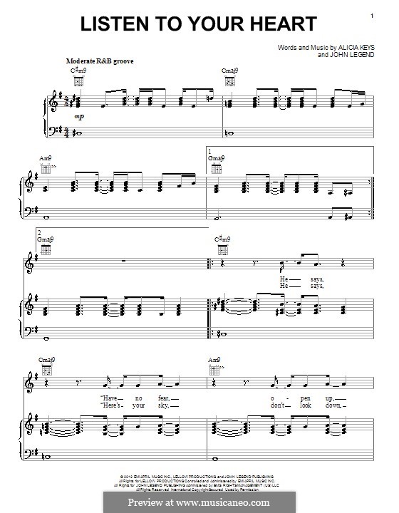 Listen to Your Heart: Für Stimme und Klavier (oder Gitarre) by Alicia Keys