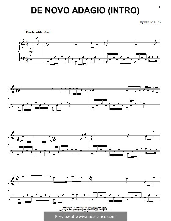 De Novo Adagio (Intro): Für Stimme und Klavier (oder Gitarre) by Alicia Keys