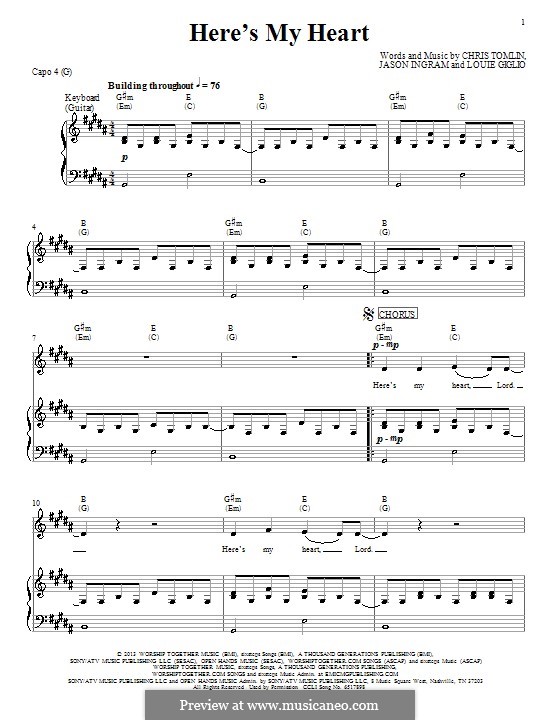 Here's My Heart (Passion): Für Stimme und Klavier (oder Gitarre) by Chris Tomlin, Jason David Ingram, Louie Giglio